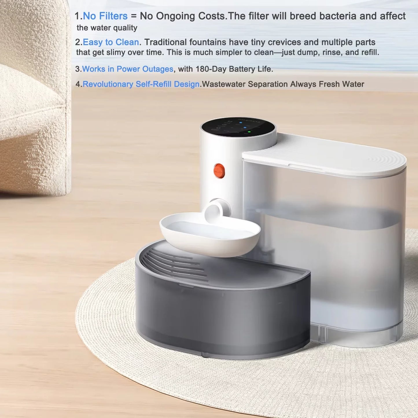 Smart Wireless cat Water Fountain Rechargeable