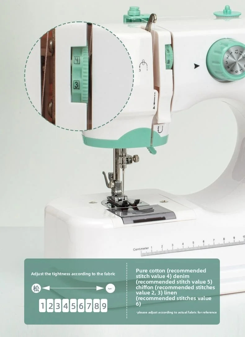 portable Sewing Machine for Beginners with 12 Stitches Pattern LED Light Foot Pedal Double Thread Sewing Kits Plugged In 220V