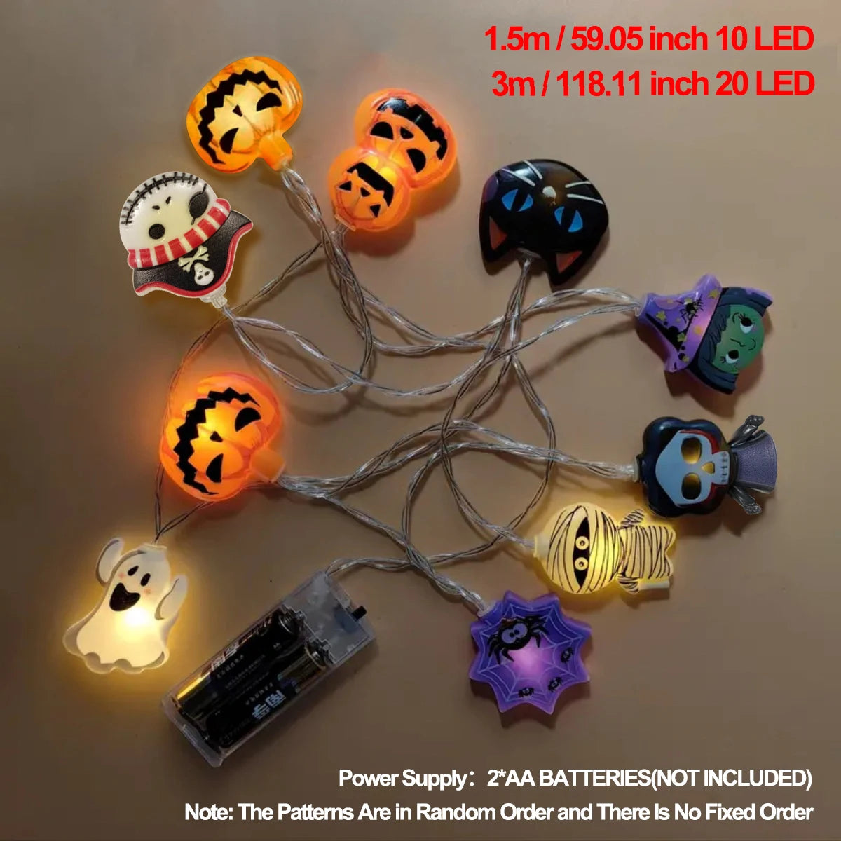 String Lights With Ghost Witch Cat Pumpkin Spider Web Skeleton