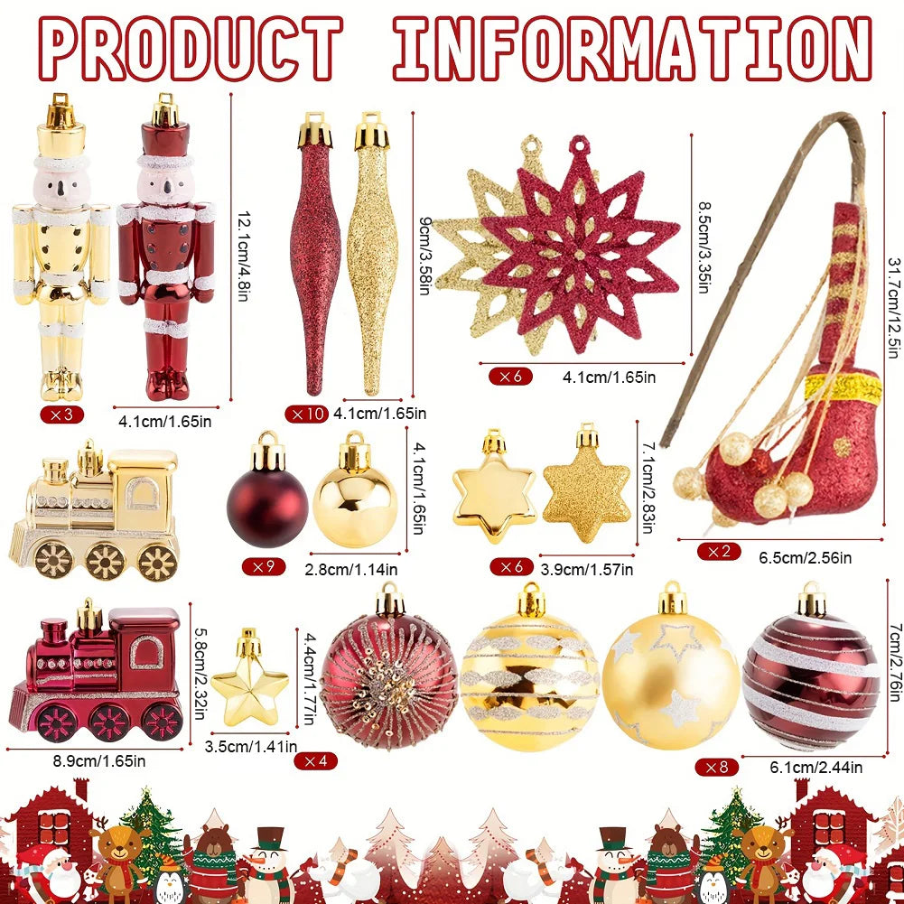 Red & Gold Holiday Ornament Set – 50pcs Tree Décor