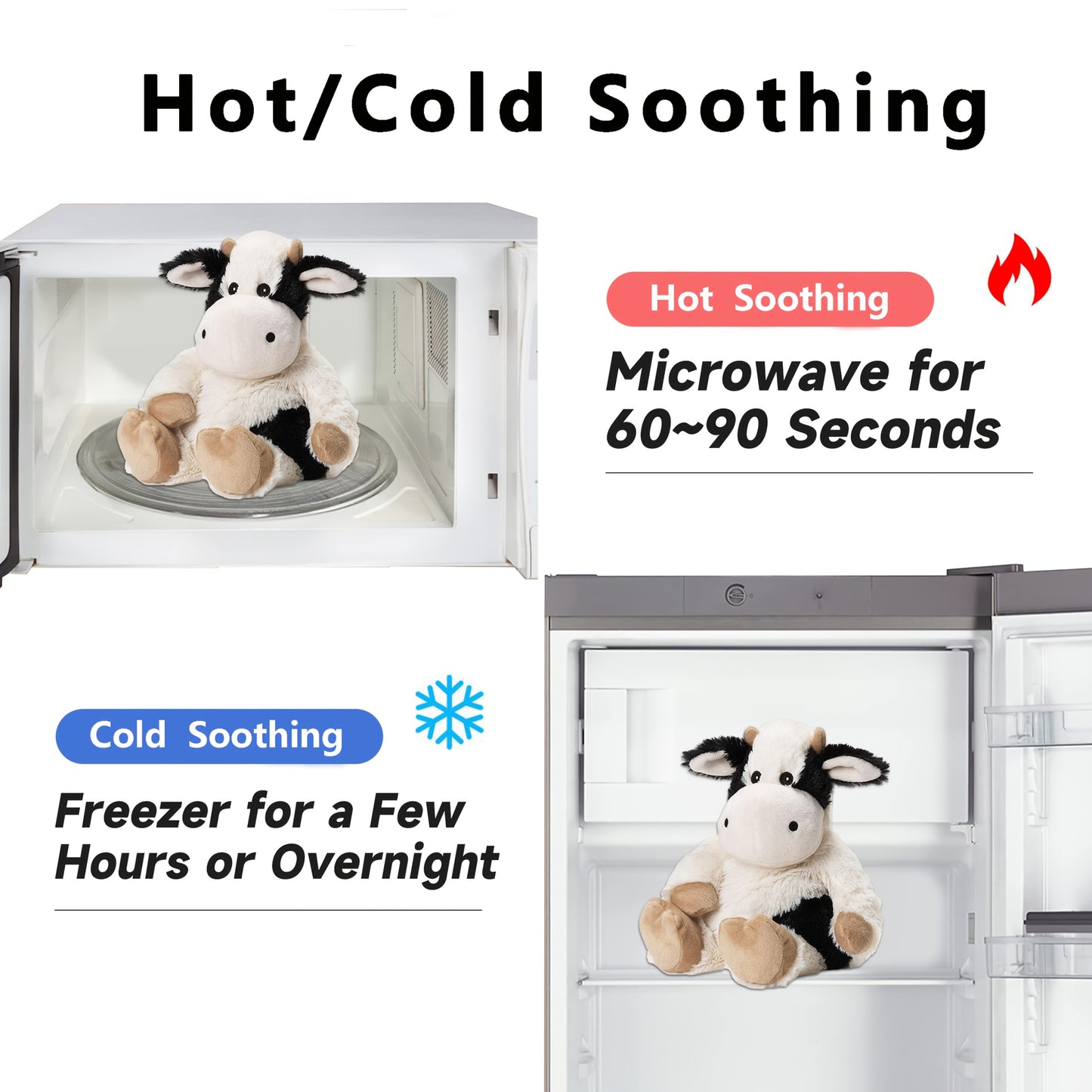 Heatable Cow Plush Toy - Microwaveable Stuffed Animal with Weighted Filling, Soft Polyester Fabric, Ideal for Relaxation and Comfort, Relaxation Toy|Playful Design|Soft Texture