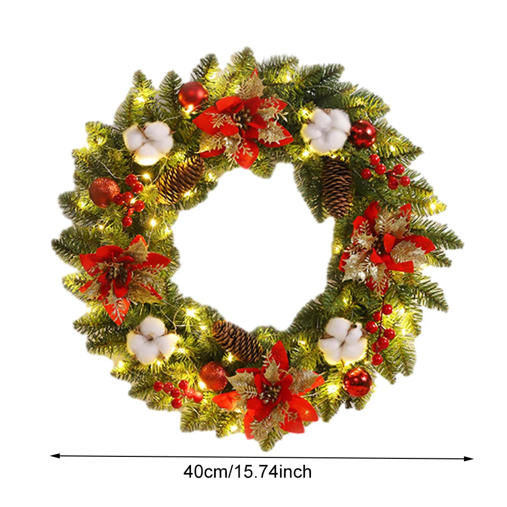 LED Christmas Door Wreath – Spruce, Pine Cones & Berry Decor