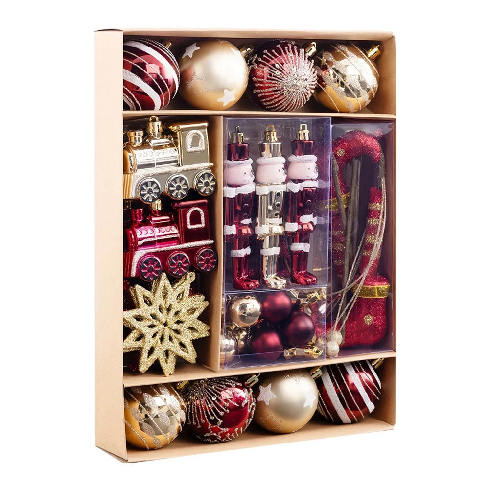 Red & Gold Holiday Ornament Set – 50pcs Tree Décor