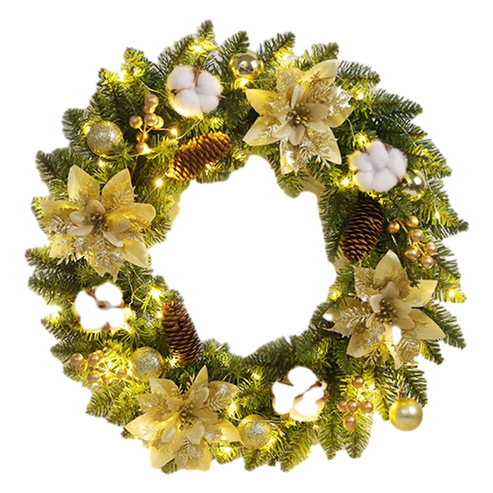 LED Christmas Door Wreath – Spruce, Pine Cones & Berry Decor