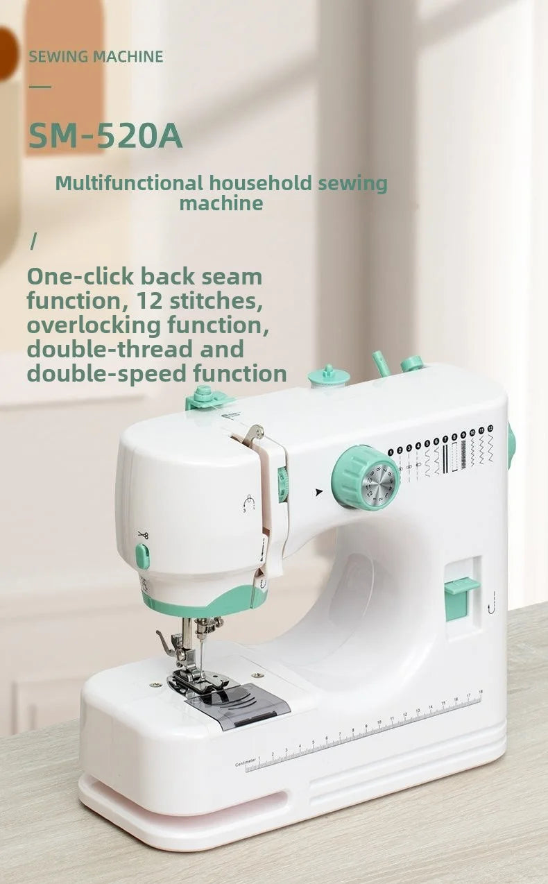 portable Sewing Machine for Beginners with 12 Stitches Pattern LED Light Foot Pedal Double Thread Sewing Kits  Plugged In 220V