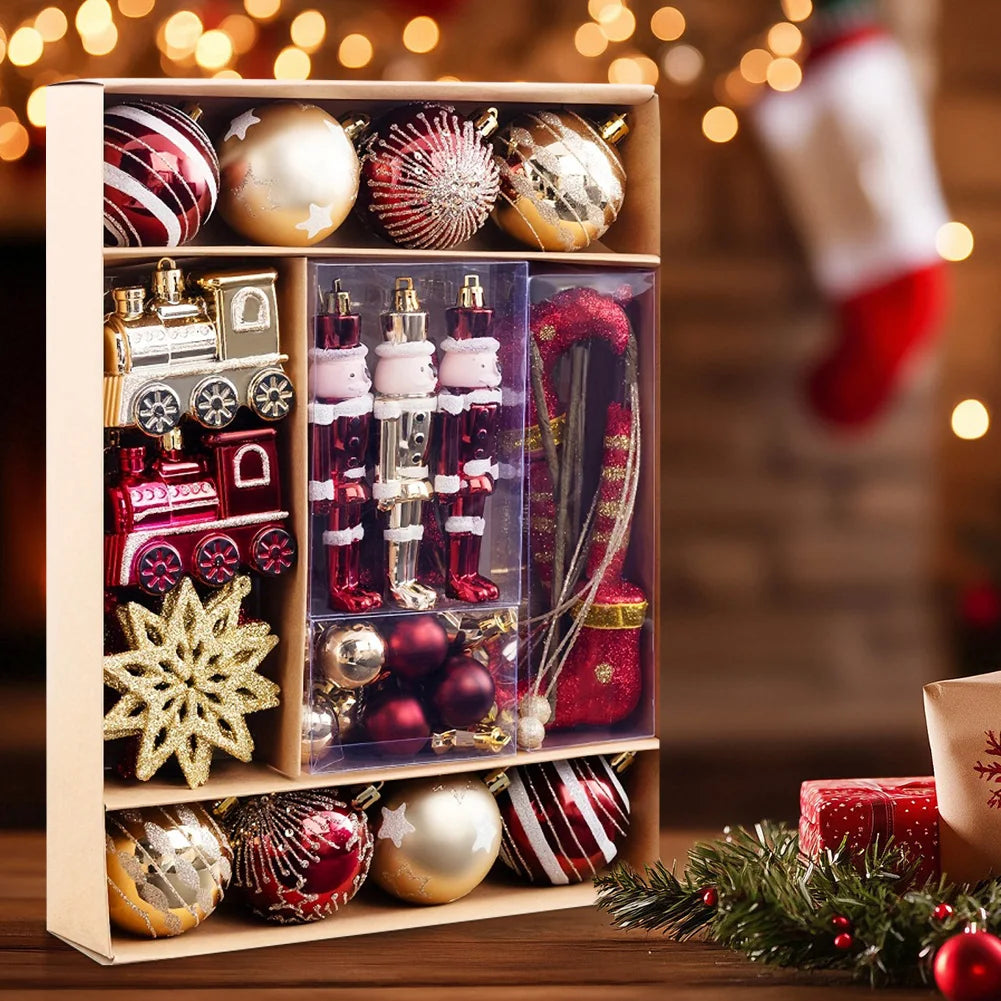 Red & Gold Holiday Ornament Set – 50pcs Tree Décor