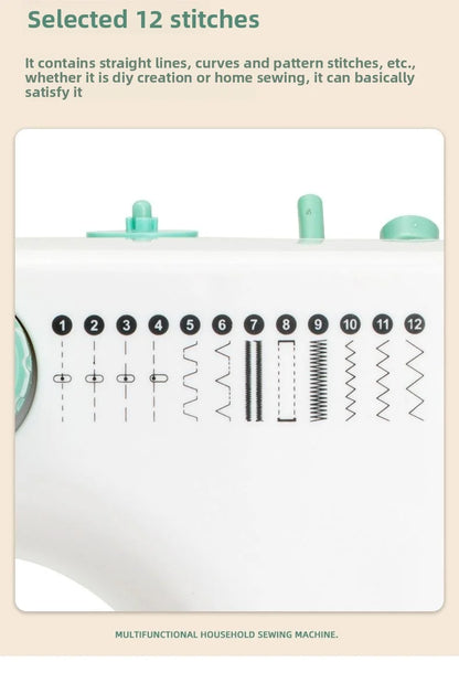 portable Sewing Machine for Beginners with 12 Stitches Pattern LED Light Foot Pedal Double Thread Sewing Kits  Plugged In 220V