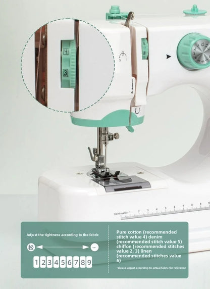 portable Sewing Machine for Beginners with 12 Stitches Pattern LED Light Foot Pedal Double Thread Sewing Kits  Plugged In 220V