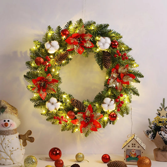 LED Christmas Door Wreath – Spruce, Pine Cones & Berry Decor