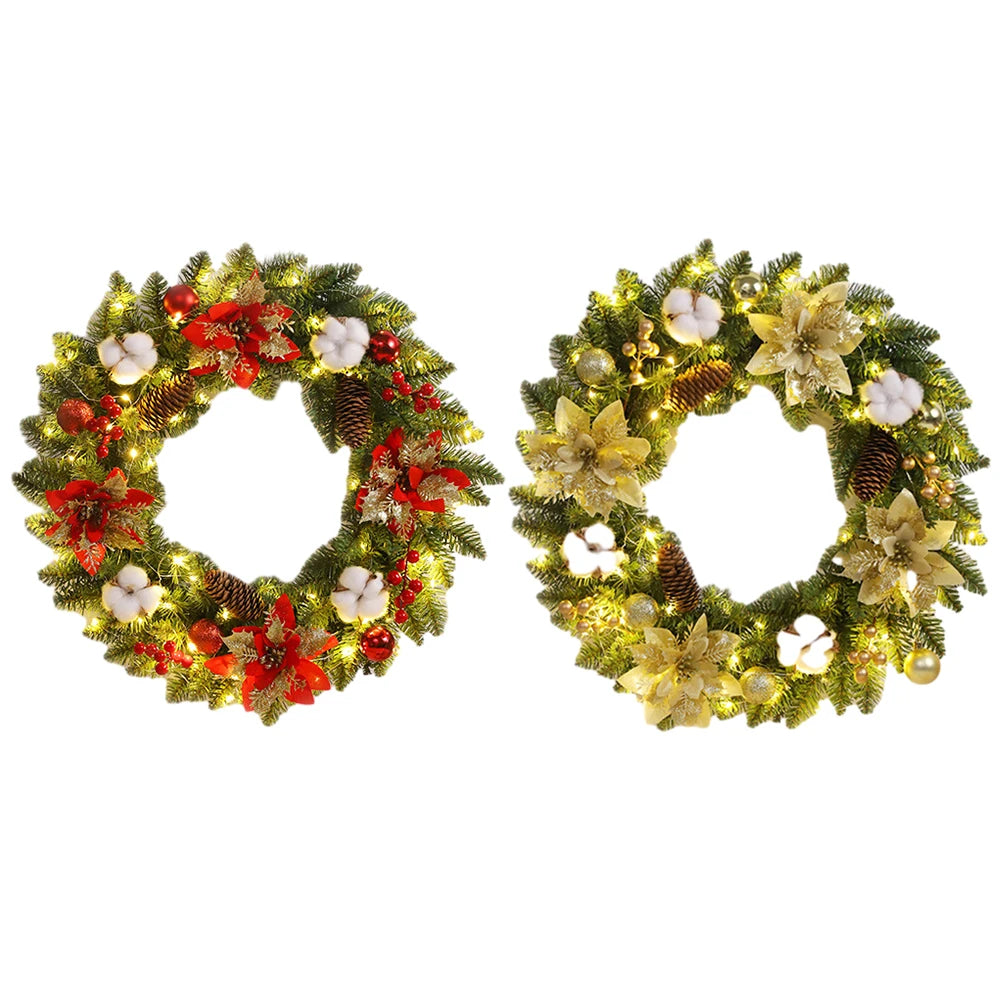 LED Christmas Door Wreath – Spruce, Pine Cones & Berry Decor