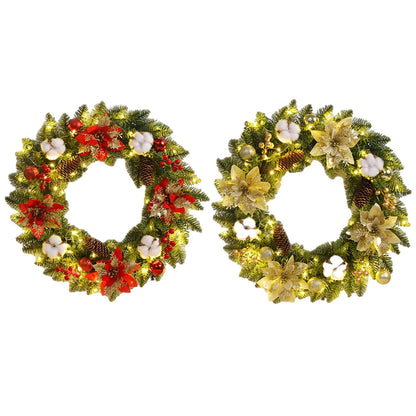 LED Christmas Door Wreath – Spruce, Pine Cones & Berry Decor