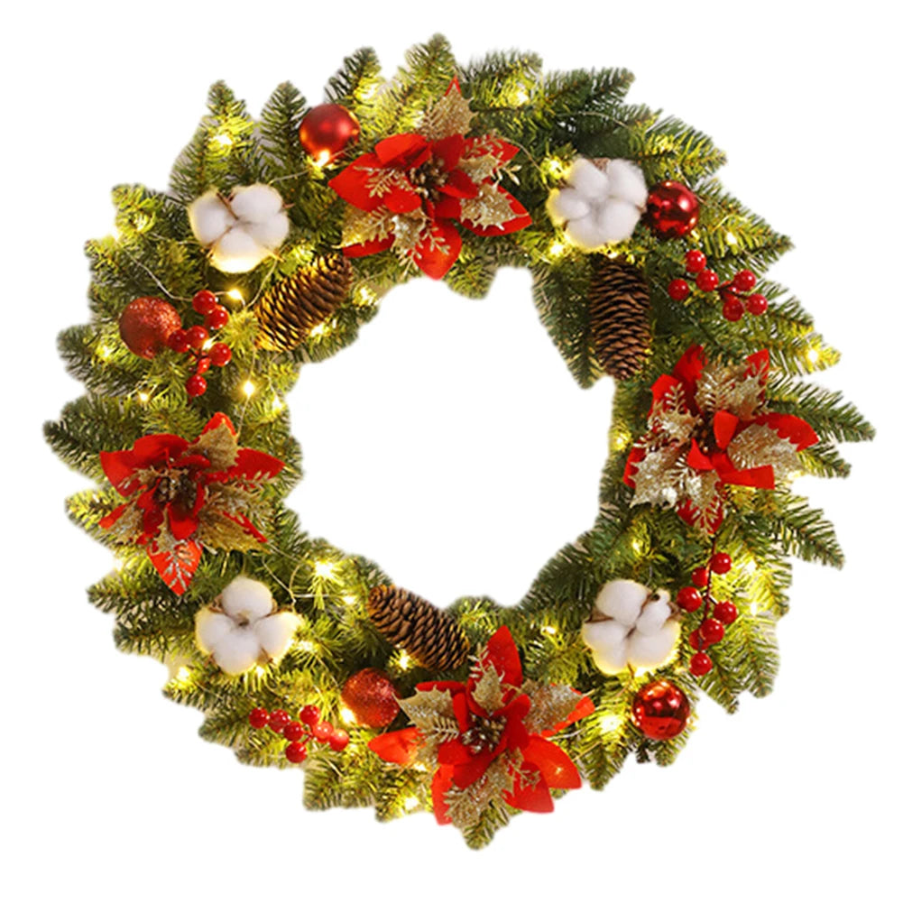 LED Christmas Door Wreath – Spruce, Pine Cones & Berry Decor