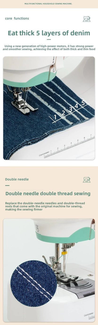 portable Sewing Machine for Beginners with 12 Stitches Pattern LED Light Foot Pedal Double Thread Sewing Kits  Plugged In 220V